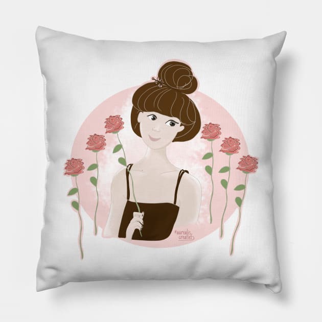 Girl loves red Roses Pillow by Aurealis