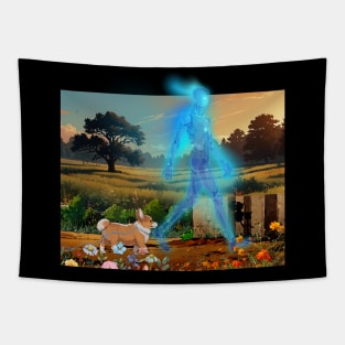 Corgi With Ghost Apparition Tapestry