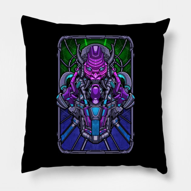 Mech samurai oni armor ornament emblem Pillow by eleazarion