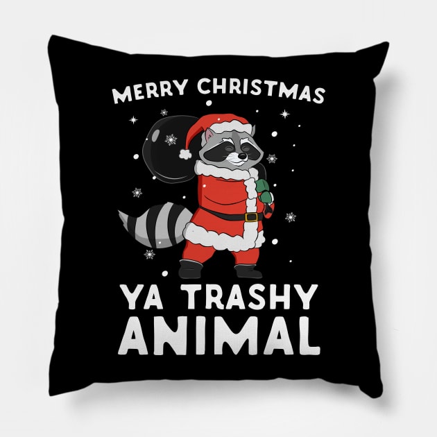 Merry Christmas Ya Trashy Animal Santa Raccoon Pillow by Eugenex