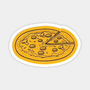 Cute Fresh Pizza Drawing Black Magnet