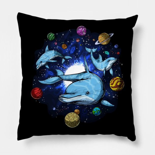 Space Dolphins Pillow by underheaven