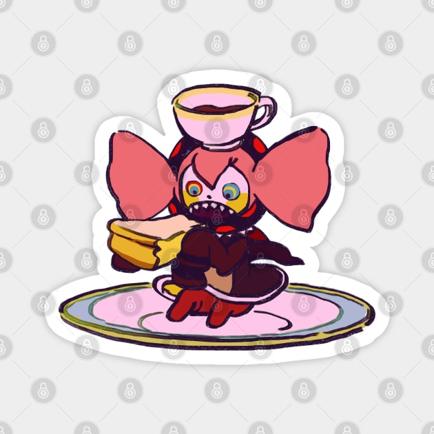 pink pastel charlotte eating cheesecake and coffee on a plate / madoka magica Magnet by mudwizard