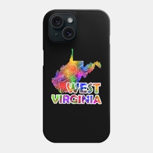 Colorful mandala art map of West Virginia with text in multicolor pattern Phone Case