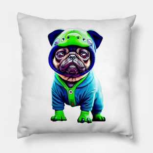 Cute Pug Dinosaur Costume - Adorable Pug in Dino Outfit Pillow