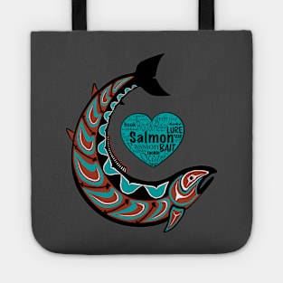 Pacific Northwest Salmon in teal and maroon Tote