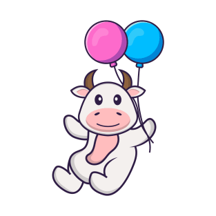 Cute cow flying with two balloons. T-Shirt