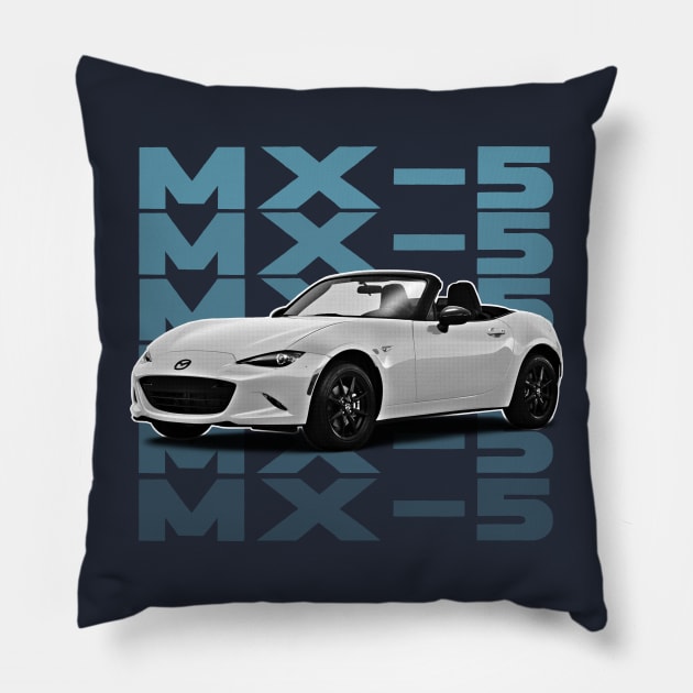 Mazda MX-5 (White) / Retro Style Design Pillow by DankFutura