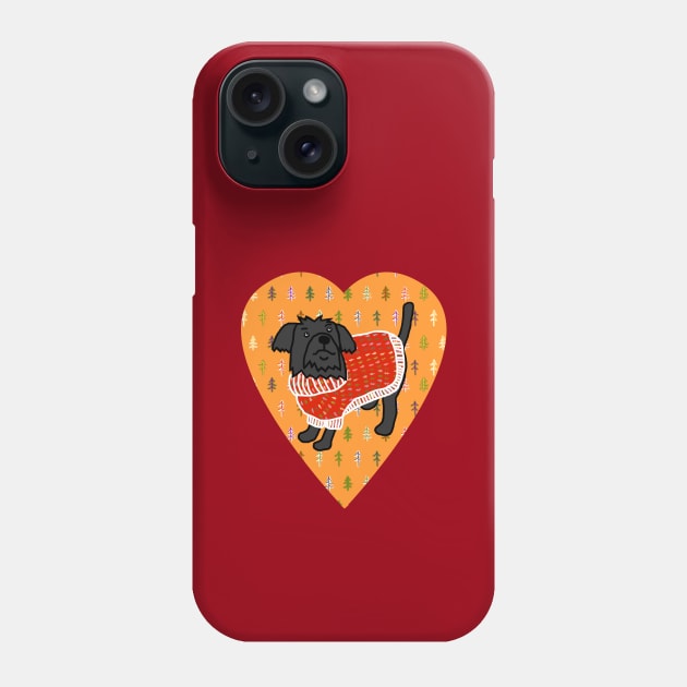 Cute Dog in Red Winter Sweater Love Heart Valentines Day Phone Case by ellenhenryart