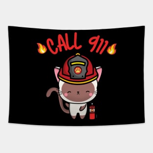 Firefighter White cat Tapestry