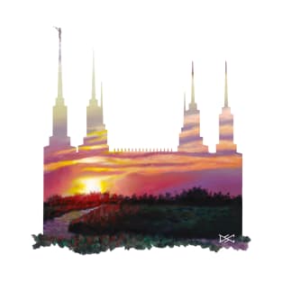 Washington DC LDS Temple Sunrise River Silhouette T-Shirt