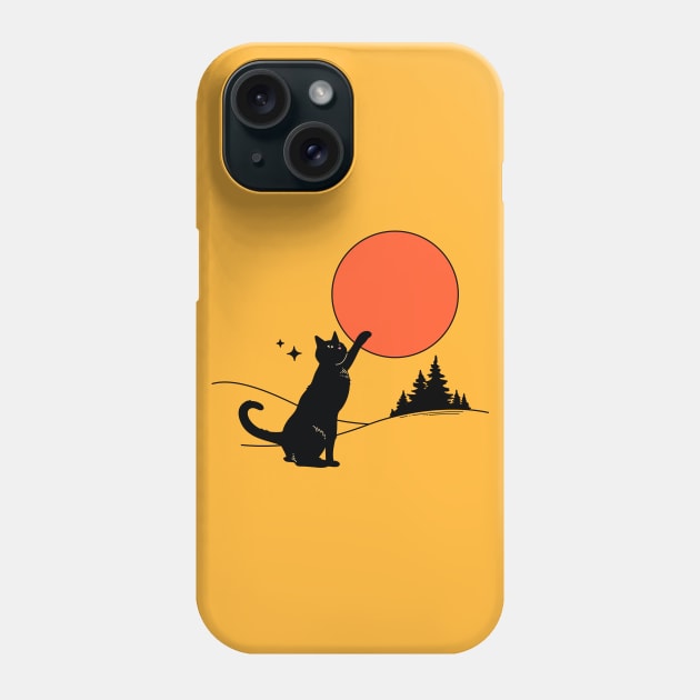 Cool Sun Black Cat in yellow Phone Case by The Charcoal Cat Co.