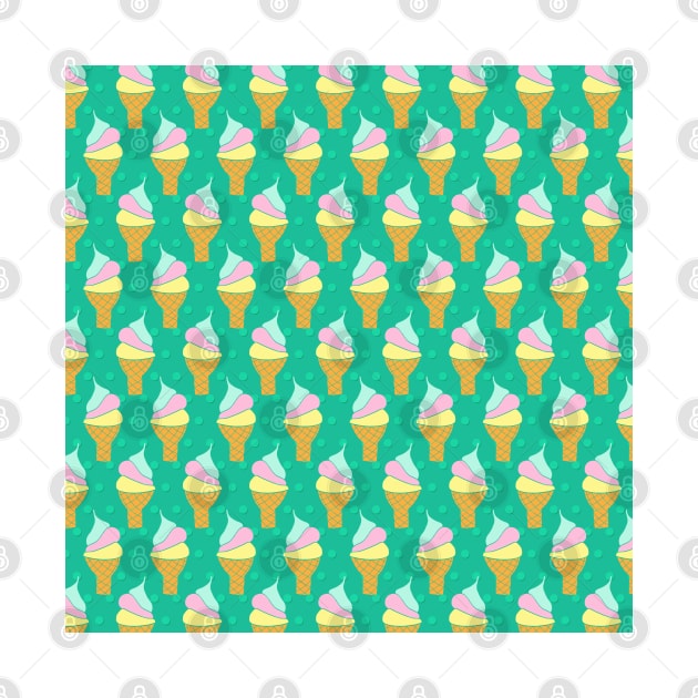 Soft Ice Cream Cones on Green Polka Dots by Sandra Hutter Designs