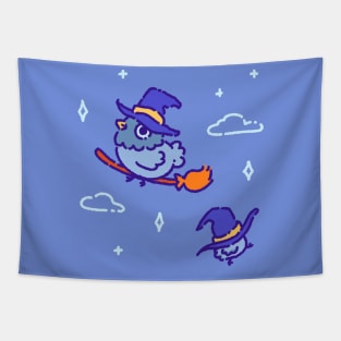 Pigeon flying on a broom Tapestry