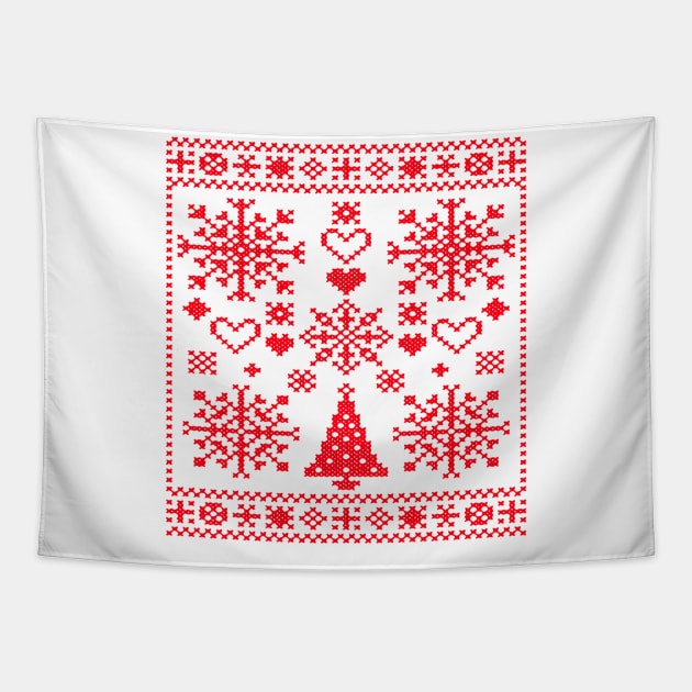 Christmas Lover Cross Pattern Sampler Artistic Design Red Tapestry by taiche