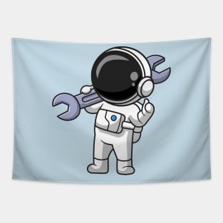 Cute Astronaut Holding Wrench Cartoon Tapestry