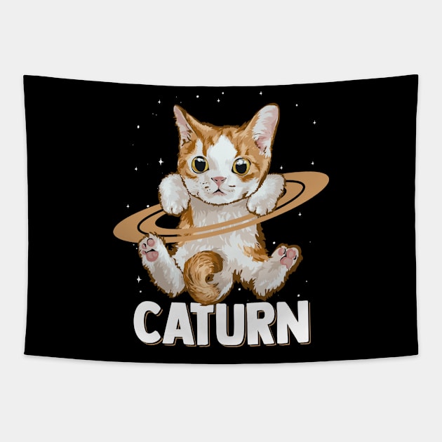 Caturn - Funny Astronomy Planets Saturn Lover Cat Owner Tapestry by YouareweirdIlikeyou