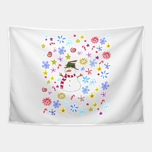 Colourful Snowman doodle design Tapestry