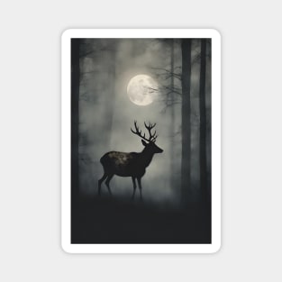 Deer in the Foggy Forest Vintage Art Magnet