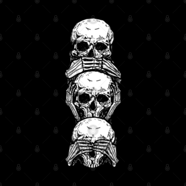 3 Skulls see no evil hear no evil speak no evil biker rock metal music