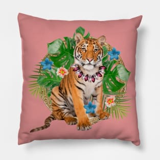 Tropical Tiger With Flowers Pillow