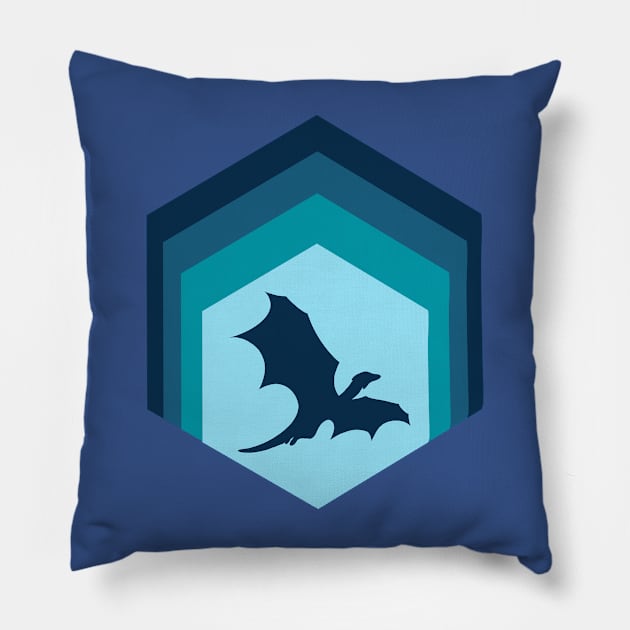 Flying Dragon | Blue Hexagon Pillow by Side Quest Studios