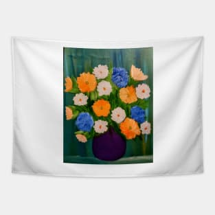 Bright bunch of flowers together in a metallic turquoise vase Tapestry