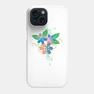 Trippy Blue and Orange Floral Decoration Silhouette Art Phone Case