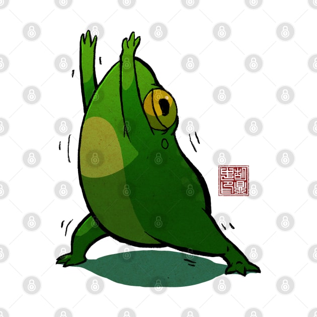 Yoga Frog Warrior Pose by DingHuArt