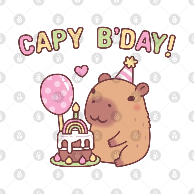 Cute Capybara Rainbow Birthday Cake Capy Bday Pun by rustydoodle