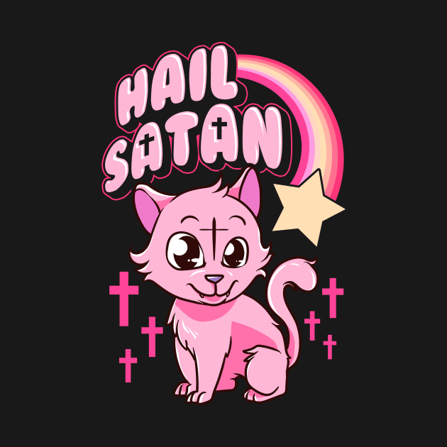 Hail Satan Cat Cute Rainbow Kitty Heavy Metal Pun by theperfectpresents