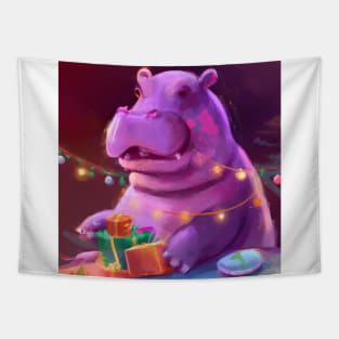 Cute Hippopotamus Drawing Tapestry