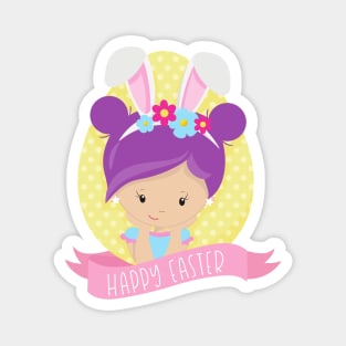 Easter Girl, Easter Egg, Purple Hair, Bunny Ears Magnet