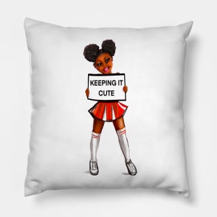 black anime girl African American cheerleader with Afro hair in puffs, dark brown skin Pillow