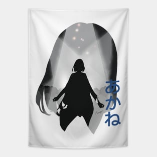 Oshi no Ko or My Star Idol's Child Anime and Manga Characters Akane Kurokawa the Genius Actress Awesome Silhouette Figure on the Lalalie Stage featured with Cool Blue Akane Japanese Lettering Tapestry