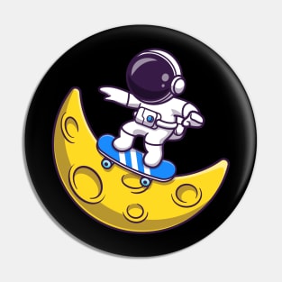 Astronaut Playing Skateboard On Moon Cartoon Pin