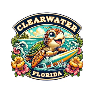 Clearwater Florida Cute Sea Turtle Surfing T-Shirt