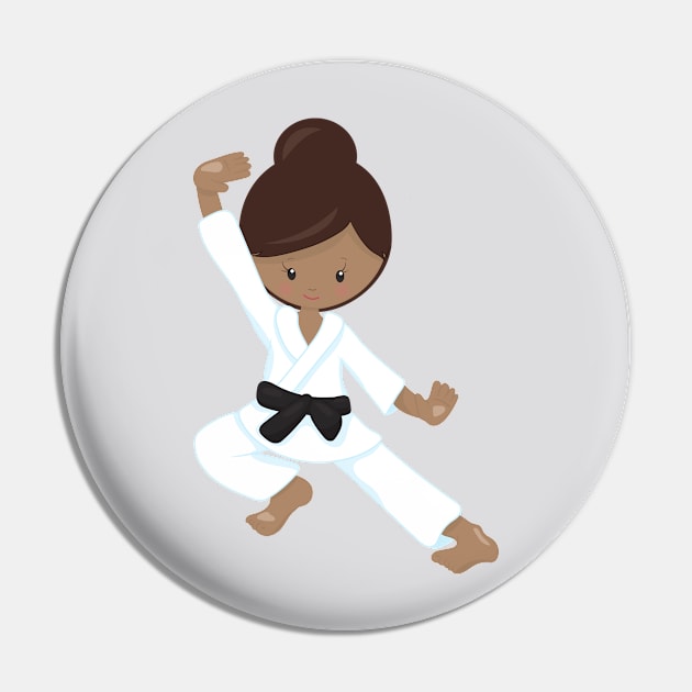 African American Girl, Black Belt, Karate Girl Pin by Jelena Dunčević