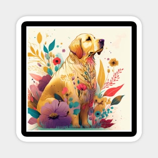 Golden Retriever Dog, Floral Design, Dog Lover Magnet