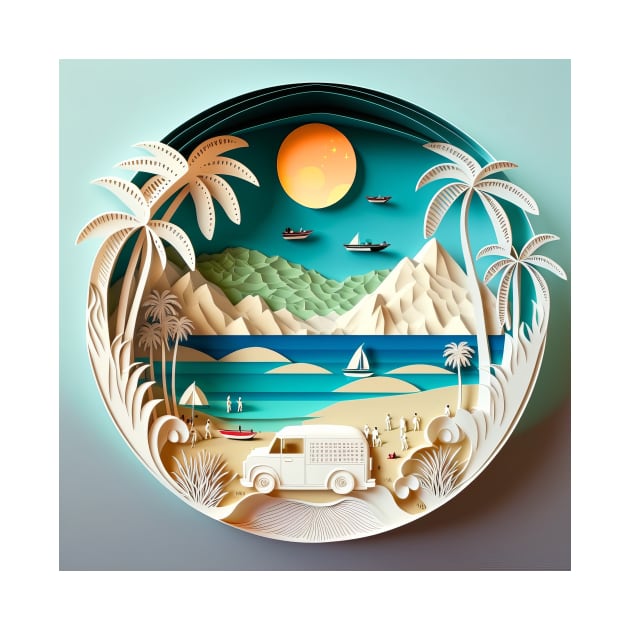 3D Effect Papercut Art - Beach Scene by TheArtfulAI