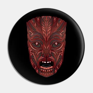 Red Tiki face mask line drawing Pin