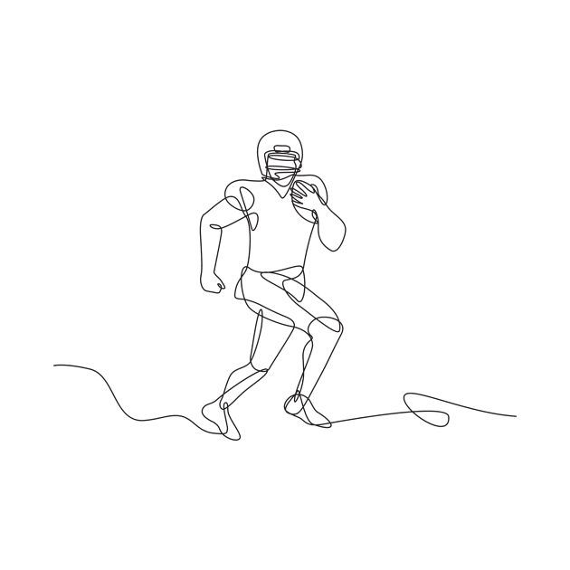 American Football Running Back Wide Receiver Quarterback or Tight End Running with Ball Continuous Line Drawing by patrimonio