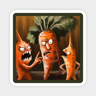 Angry Carrots Argue at a Vegetable Meeting Magnet