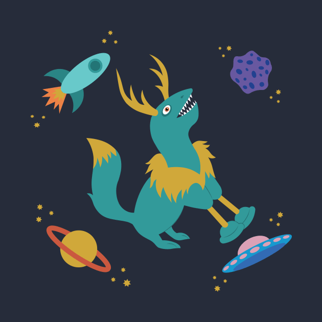 Teal Antler Creature in Outer Space by AlisonDennis