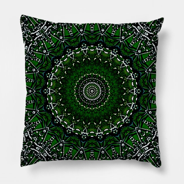 Mandala Kaleidoscope in Shades of Green Pillow by Crystal Butterfly Creations