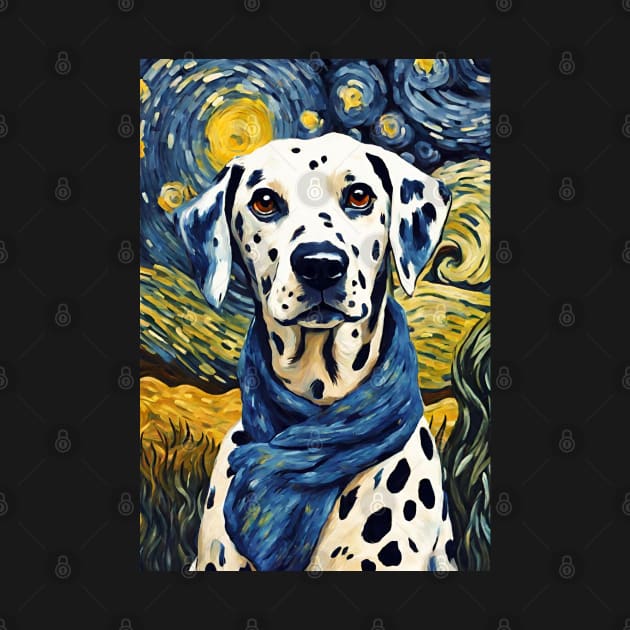 Cute Dalmatian Dog Breed Painting in a Van Gogh Starry Night Art Style by Art-Jiyuu