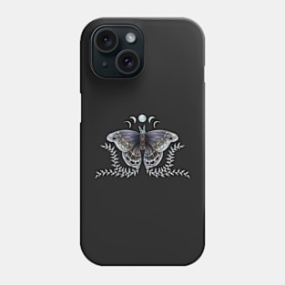 Peacock moth with leaves and the moon phases Phone Case