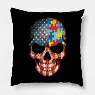 Autism American Flag Skull Pillow