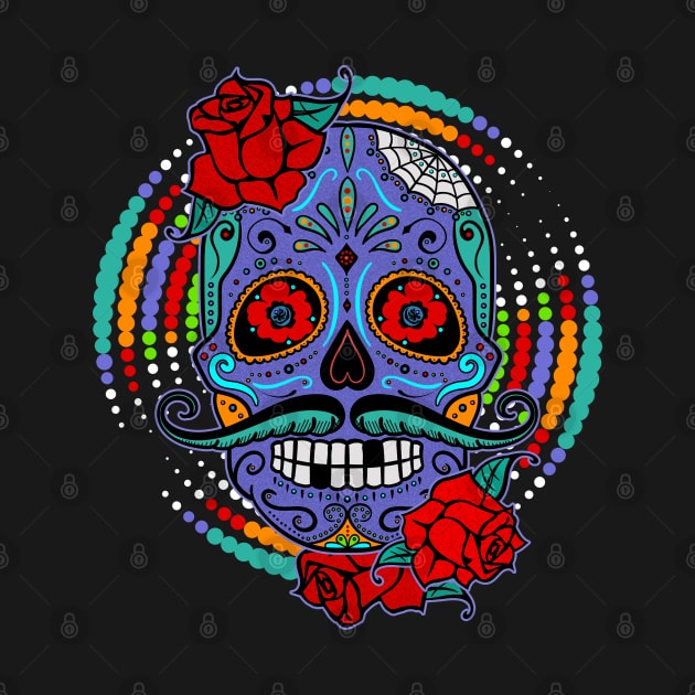 SUGAR SKULL mustache dots roses by EDDArt