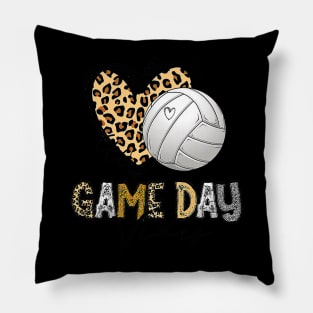 Volleyball Game Day Vibe Volleyball Mom Leopard Pillow